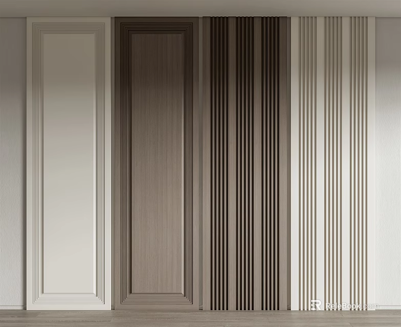 Stylish Wall Panels with Various Colors Designs and Vertical Textured Patterns 3d model 