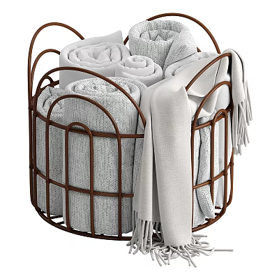 Soft Cozy Gray And White Blankets In Rustic Metal Storage Basket For Home Decor 3d model Soft Cozy Gray And White Blankets In Rustic Metal Storage Basket For Home Decor 3d model