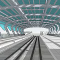 Modern Station Architecture With Blue Roof Glass Structure And Green Plants Entrance