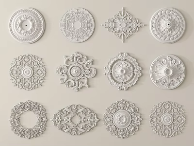 French carved corner flower lamp panel plaster components 3d model