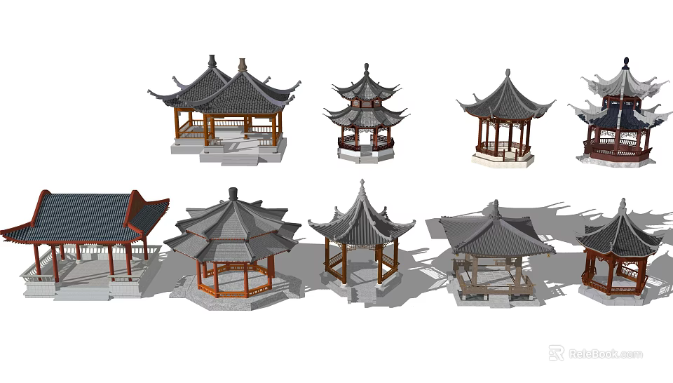 Chinese Traditional Pavilions 3D Models with Different Architectural Styles and Details 3d model 