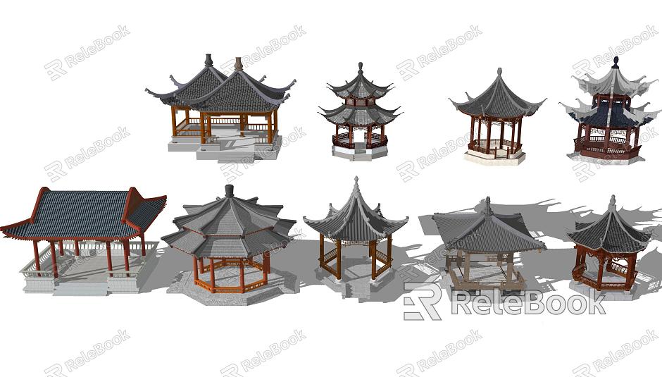 Chinese-style pavilion gallery octagonal pavilion hexagonal pavilion model