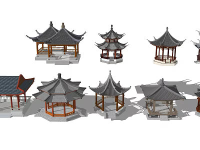 Chinese Traditional Pavilions 3D Models with Different Architectural Styles and Details 3d model