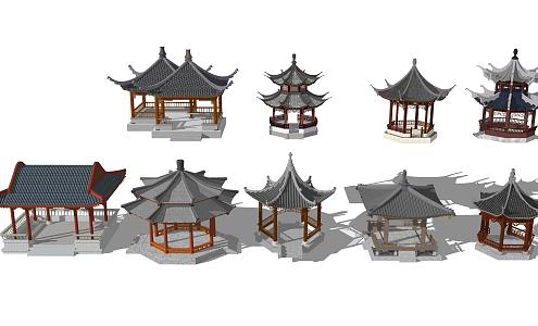 Chinese-style pavilion gallery octagonal pavilion hexagonal pavilion 3d model