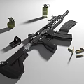 Tactical Assault Rifle With Magazine Bullets Grenade And Scope On White Background 3d model