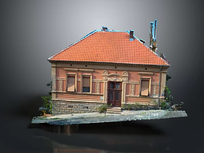 Ancient Building Model With Red Tile Roof Stone Base And Decorative Details 3d model