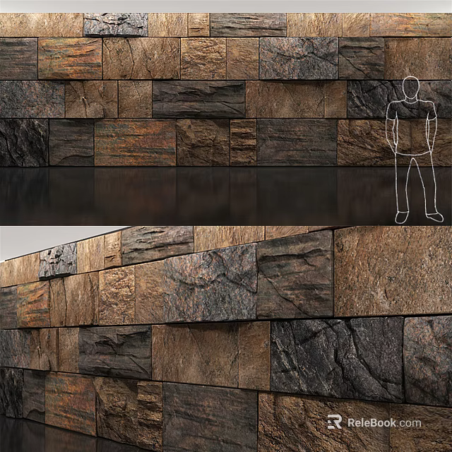 Natural Textured Stone Wall With Brown And Gray Varied Color Patterns 3d model