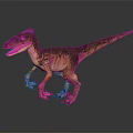 Velociraptor Dinosaur With Brown Yellow Skin Open Mouth Sharp Teeth Standing On Grey Gradient Background