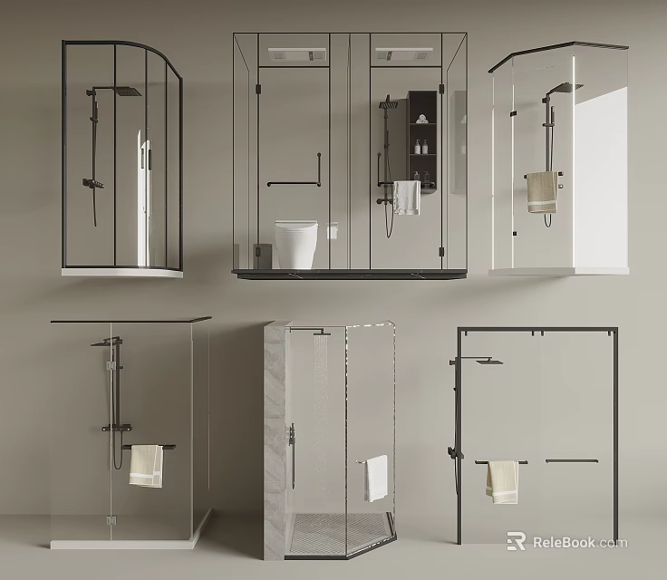 Modern Shower Sauna Interior Design With Glass Enclosure And Black Frame 3d model 