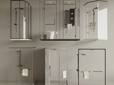 Modern Shower Sauna Interior Design With Glass Enclosure And Black Frame 3d model