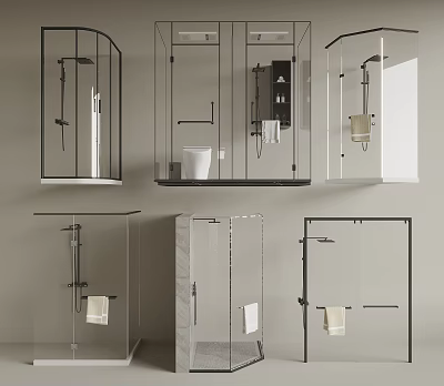Modern Shower Sauna Interior Design With Glass Enclosure And Black Frame 3d model