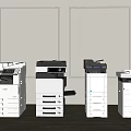Four Modern Multifunctional Office Printers Arranged In Professional Workspace 3d model