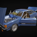 Blue Spirit Car With Open Doors And Hood Revealing Engine And Interior Details