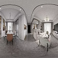 Modern Living and Dining Room Interior with Sofa Coffee Table Dining Set Chandelier and Plants
