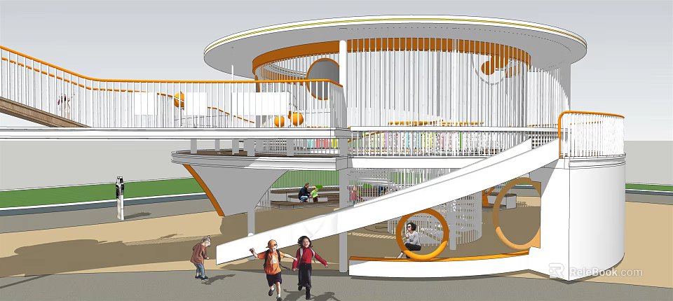 Colorful Children's Play Area With Spiral Staircase And Multi Level Open Design 3d model 