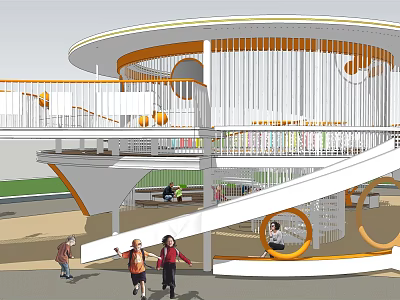 Colorful Children's Play Area With Spiral Staircase And Multi Level Open Design 3d model