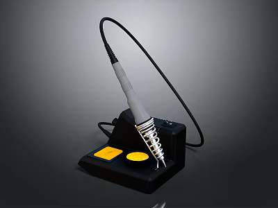 Professional Soldering Iron Station With Metal Tip Black Base And Yellow Pads 3d model