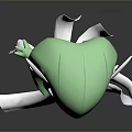Green Fantasy Game and Movie Character with White Flowing Ribbons and Red Eyes