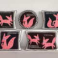 Cute Pink Fox Pattern Decorative Pillows With Black Background And White Edges 3d model