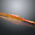 Ancient Golden Weapon With Red Decorative Design And Metal Spear Structure 3d model