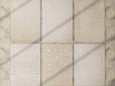Collection Of Square Rugs With Diverse Patterns And Neutral Tones 3d model