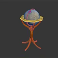 Elegant Decorative Ornament Set with Three Legged Wooden Stand and Textured Spherical Globe