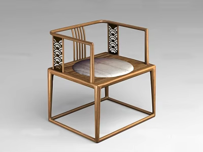 Wooden Leisure Chair With Traditional Chinese Carved Armrests And Soft Seat Cushion 3d model