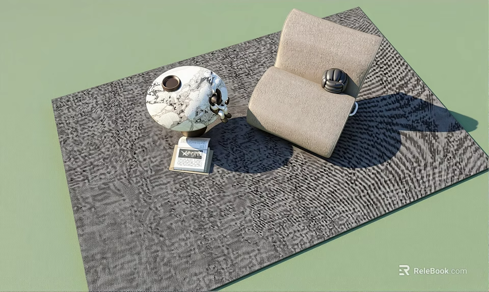 Light Beige Single Sofa With Spherical Ornament And Small Square Item On Gray Textured Rug 3d model 