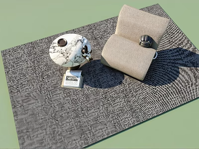 Light Beige Single Sofa With Spherical Ornament And Small Square Item On Gray Textured Rug 3d model