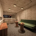 Minimalist Cafe Exterior Design With Wooden Door Concrete Wall Signboard And Green Plant