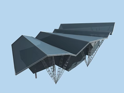 Modern Angular Architectural Structure With Black Panels And Metal Support Frames 3d model