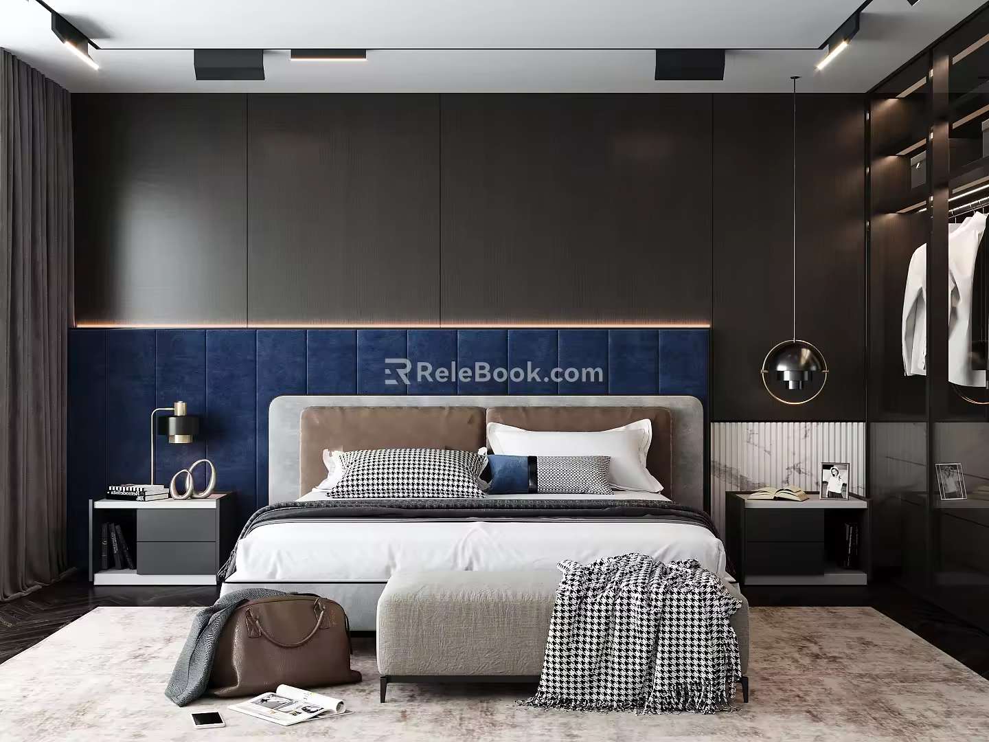 Modern background double bed 3d model
