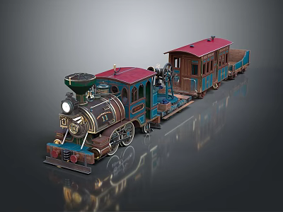 Vintage Steam Train Model With Red Roof And Blue Carriages Detailed Design 3d model