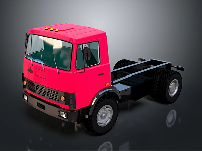 Red Chassis Truck With Cab And Large Wheels For Heavy Duty Transport 3d model