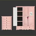 Pink Open Wardrobe With Shelves Carved Details And Matching Chest Of Drawers