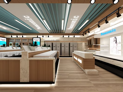 Modern Specialty Store Interior With Stylish Display Counters Shelves And LED Lighting Fixtures 3d model