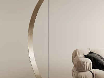 Golden Arc Floor Lamp In Modern Minimalist Interior With Sofa 3d model