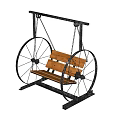 Leisure Chair With Vintage Wheel Design Wooden Seat And Metal Frame Chains