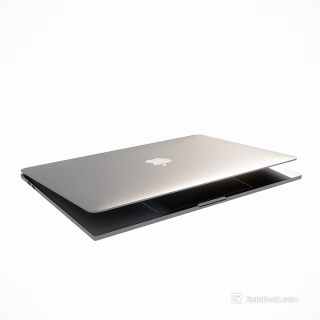 Sleek Silver Open Laptop With Apple Logo Modern Portable Design 3d model