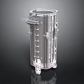 Cylindrical Industrial Metal Vessel 3D Model With Wheels And Control Panel