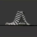 Outdoor Stone Spiral Staircase Scenic Structure On Green Grass Platform