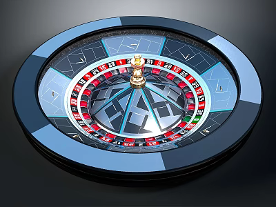 Household Roulette Wheel With Blue Black Red Numbered Slots And Golden Axis 3d model
