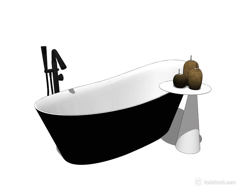 Modern Black And White Freestanding Bathtub With Side Table And Decorative Ornaments 3d model 