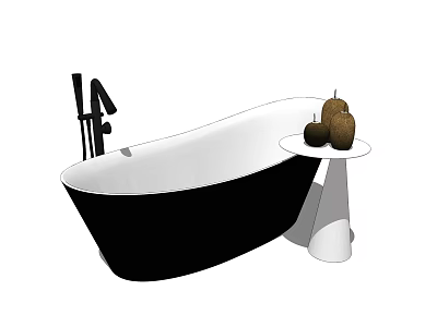 Modern Black And White Freestanding Bathtub With Side Table And Decorative Ornaments 3d model