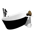 Modern Black And White Freestanding Bathtub With Side Table And Decorative Ornaments