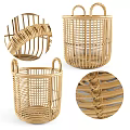 Light Brown Woven Rattan Basket With Handles And Open Weave Design