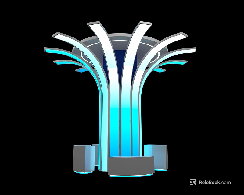 Modern Abstract Sculpture With Blue White Curved Design And Illuminated Base 3d model 