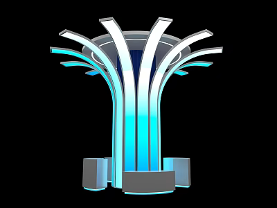 Modern Abstract Sculpture With Blue White Curved Design And Illuminated Base 3d model