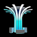 Modern Abstract Sculpture With Blue White Curved Design And Illuminated Base