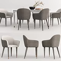Modern Dining Table Set With Gray Beige Quilted Upholstered Chairs And Metal Legs